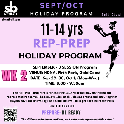 11-14yrs REP PREP PROGRAM - WEEK 1 - SEP/OCT SCHOOL HOLIDAYS