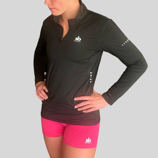 Sports Shirt Long Sleeve 1/2 Zip - BLACK
